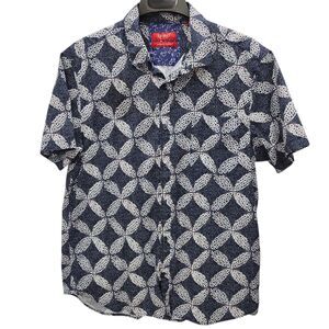 Bruno Milano Button Up Shirt Mens XL Blue White Pink Flora Modern Stretch Casual